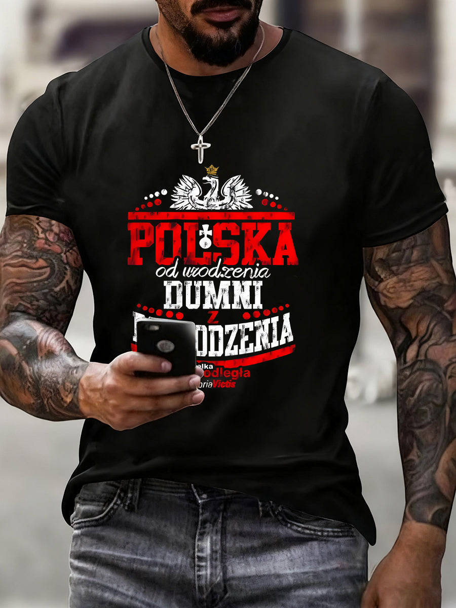 Men's vintage polish flag print casual t-shirt