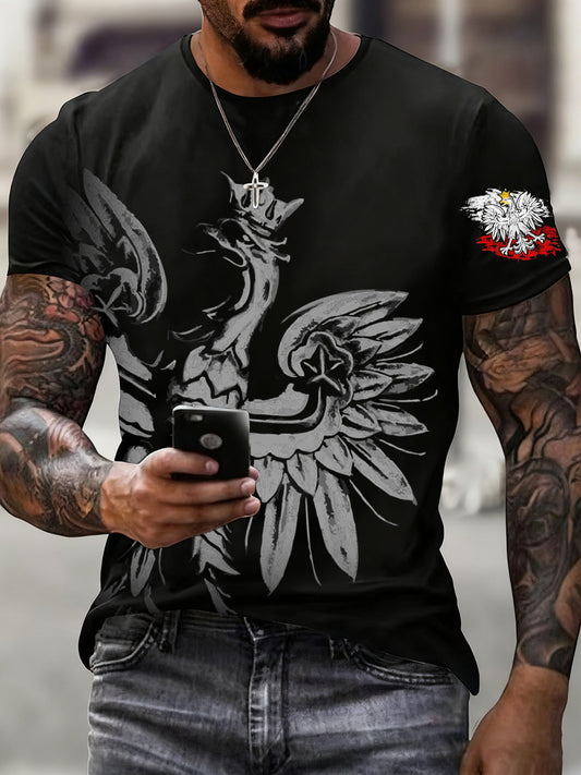 Men's vintage polish flag print casual t-shirt