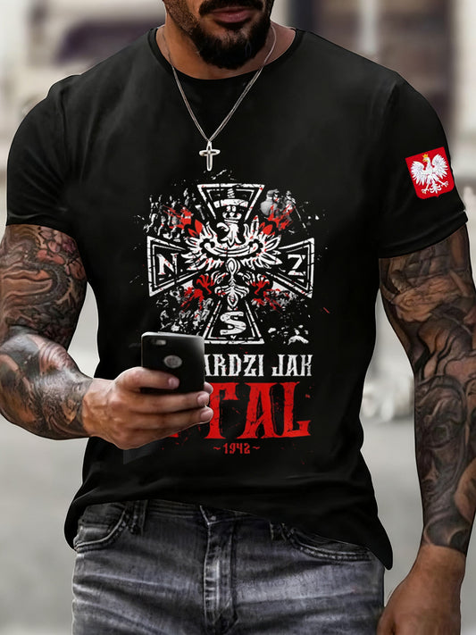 Men's vintage polish flag print casual t-shirt