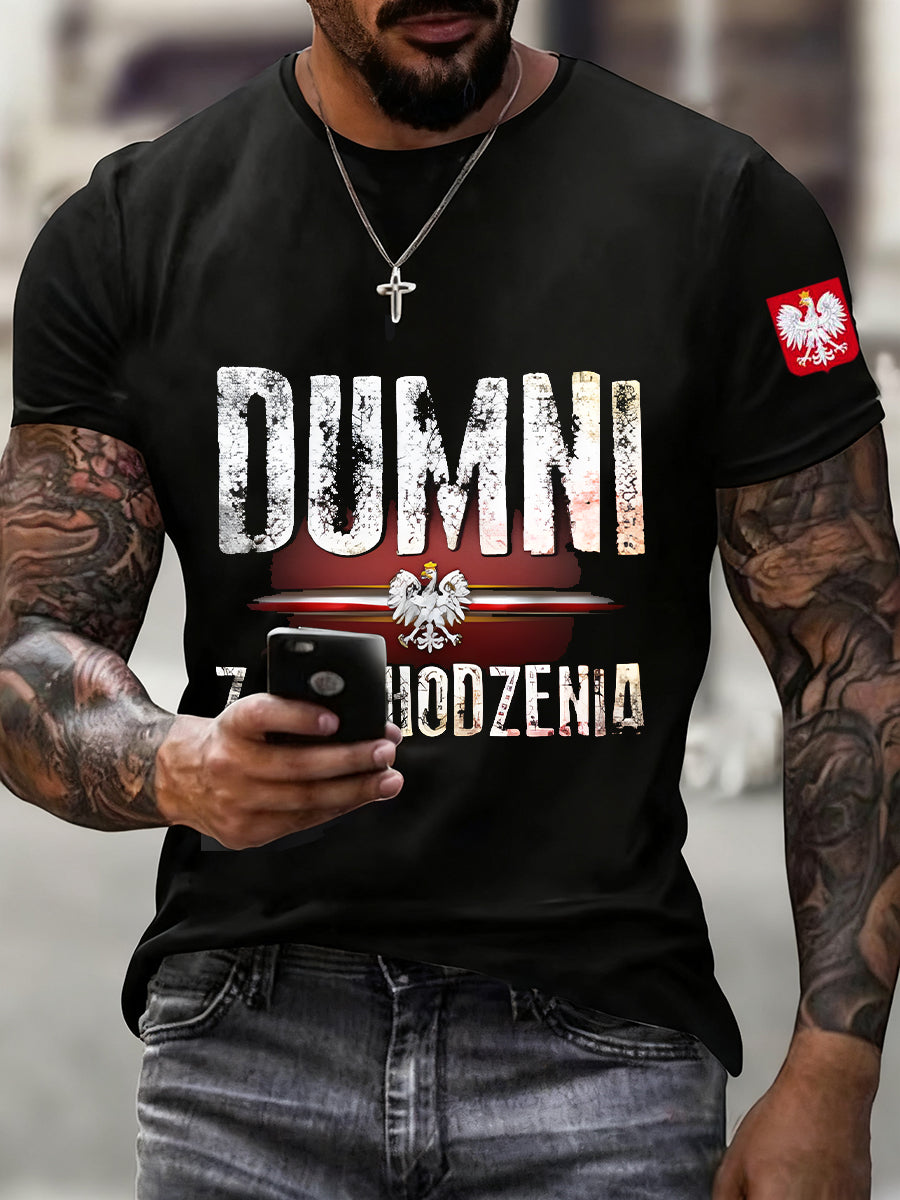Men's vintage polish flag print casual t-shirt