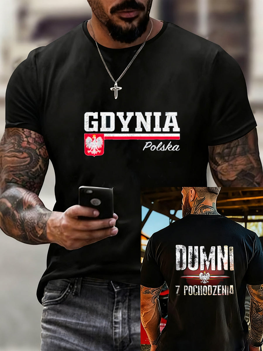 Men's vintage polish flag print casual t-shirt