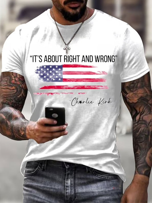 Pánské vintage charlie kirk americká vlajka tisk pamětní tričko
