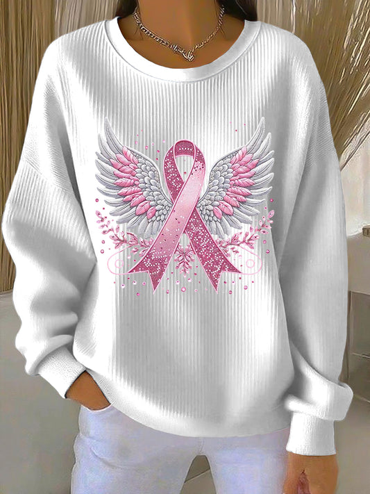 Dámské růžové křídla stuha casual crewneck pullover