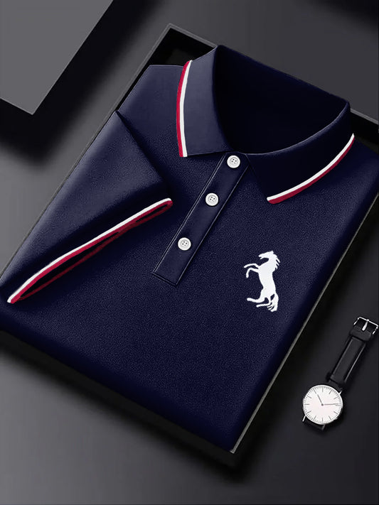 Men fashion casual business colorblocked polo shirt