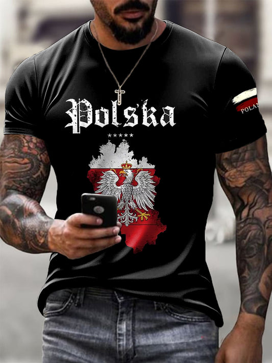 Pánské vintage bílý orel vlajka tisk příležitostné tričko