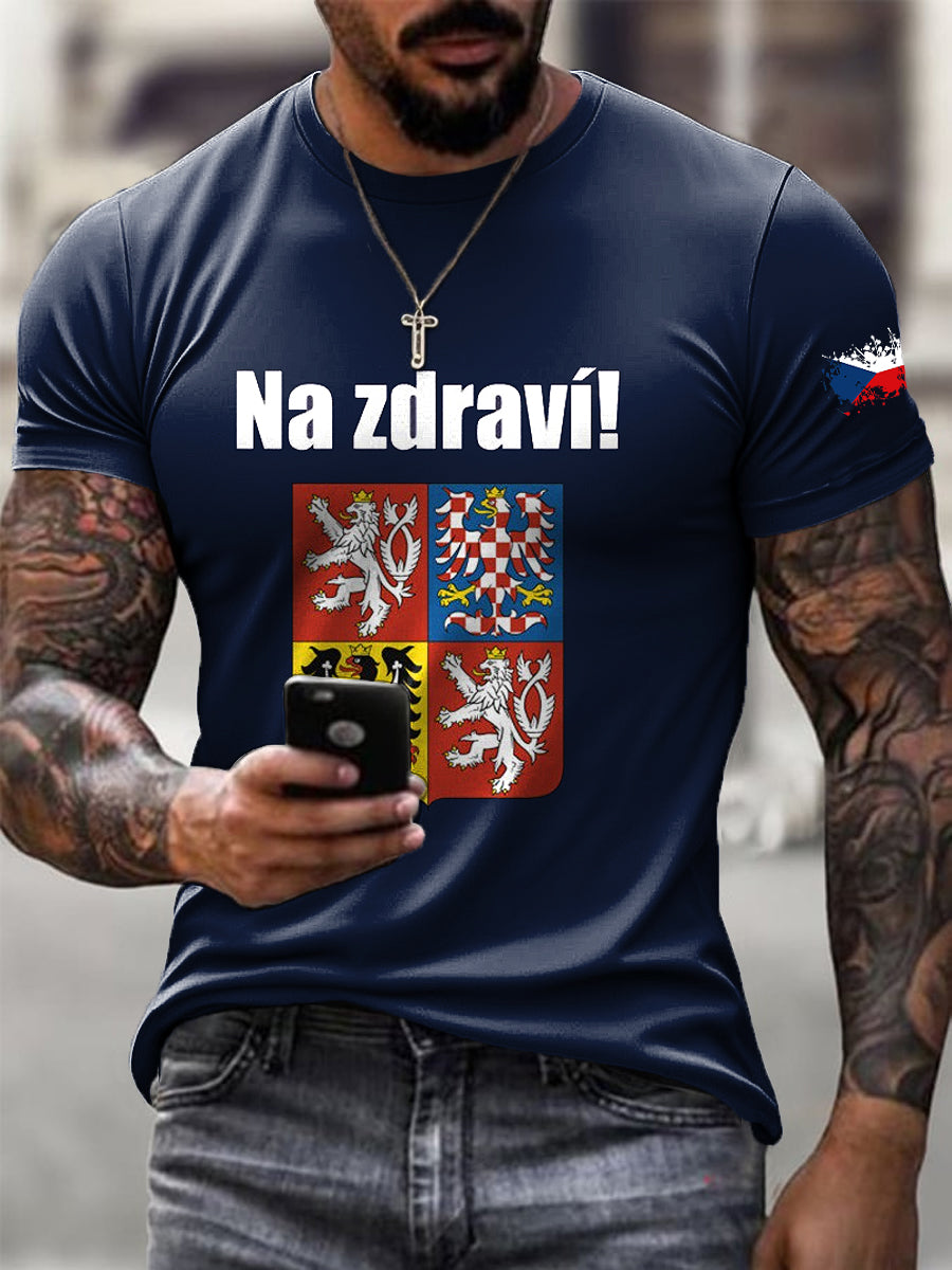 Men vintage flag emblem print casual tshirt