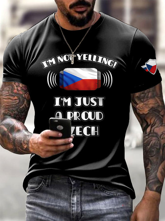 Men black czech flag tshirt im not yelling