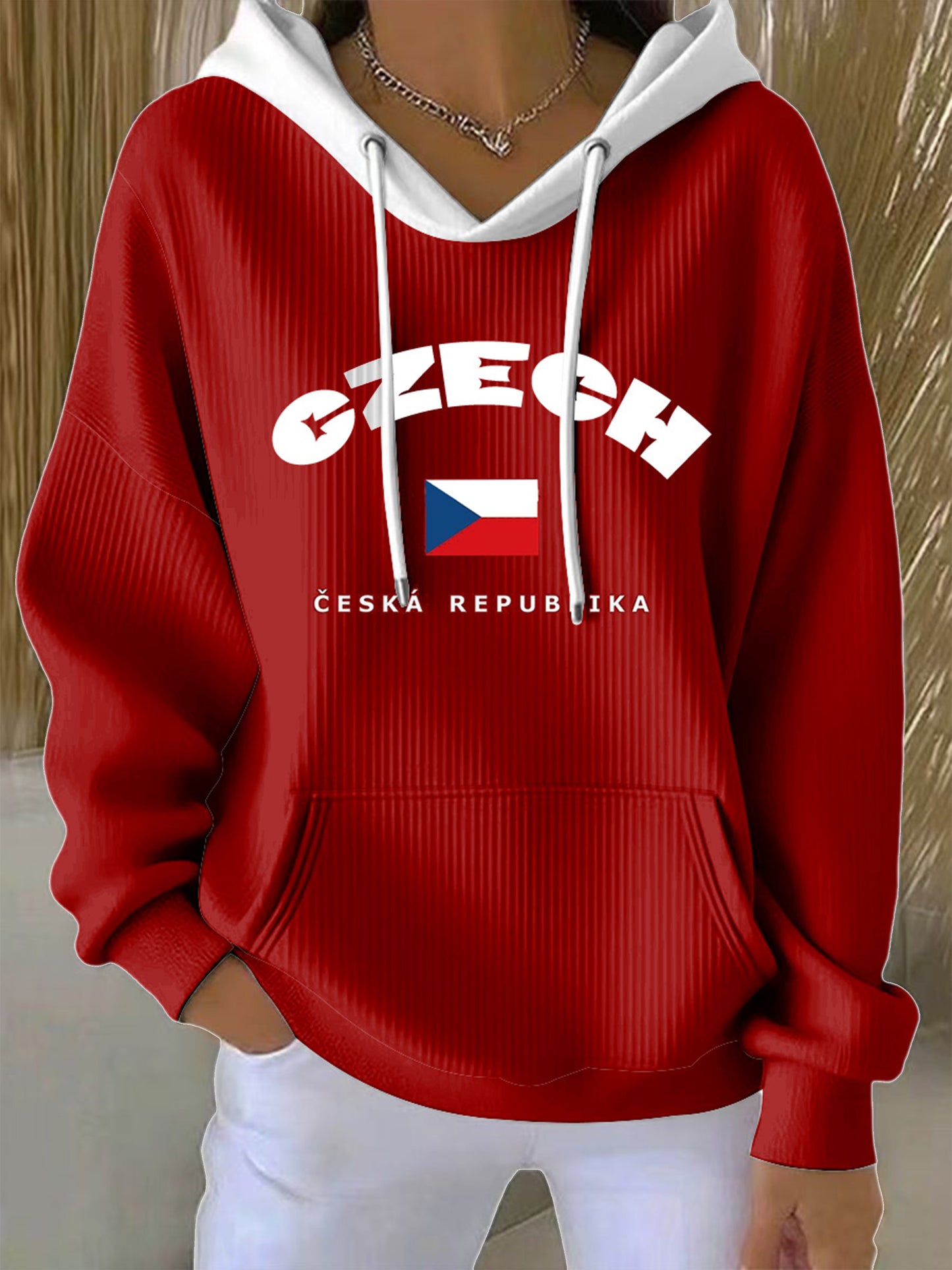 Dámské tmavě červené czech flag hooded sweatshirt