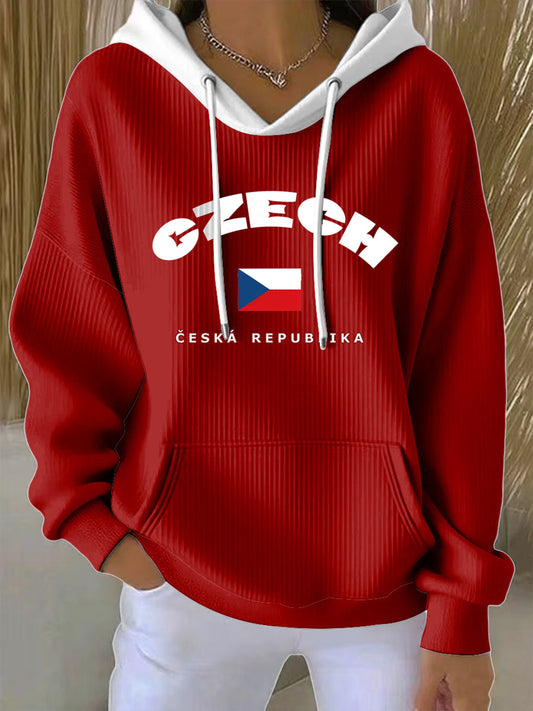 Dámské tmavě červené czech flag hooded sweatshirt
