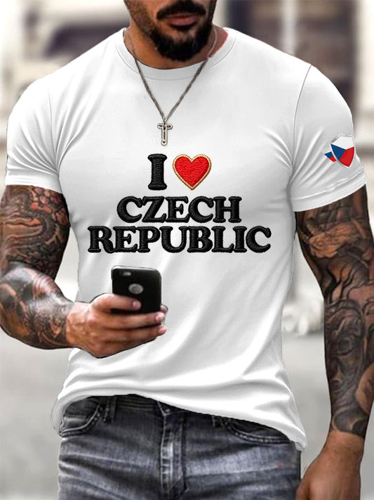 Pánské bílé české vyšívané srdeční tričko