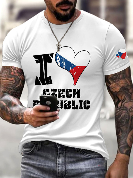 Pánské bílé srdeční tričko s českou vlajkou