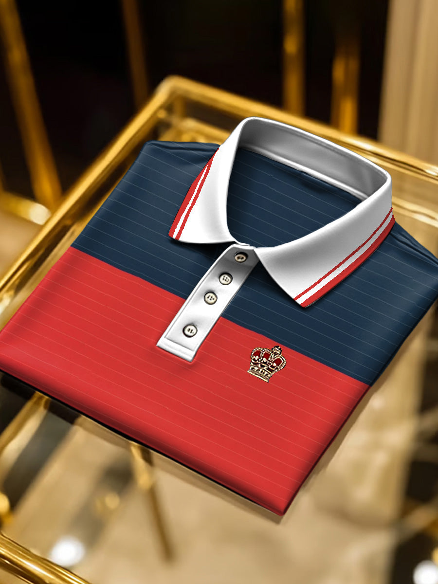 Pánské červené a modré barevné blokované vintage polo košile