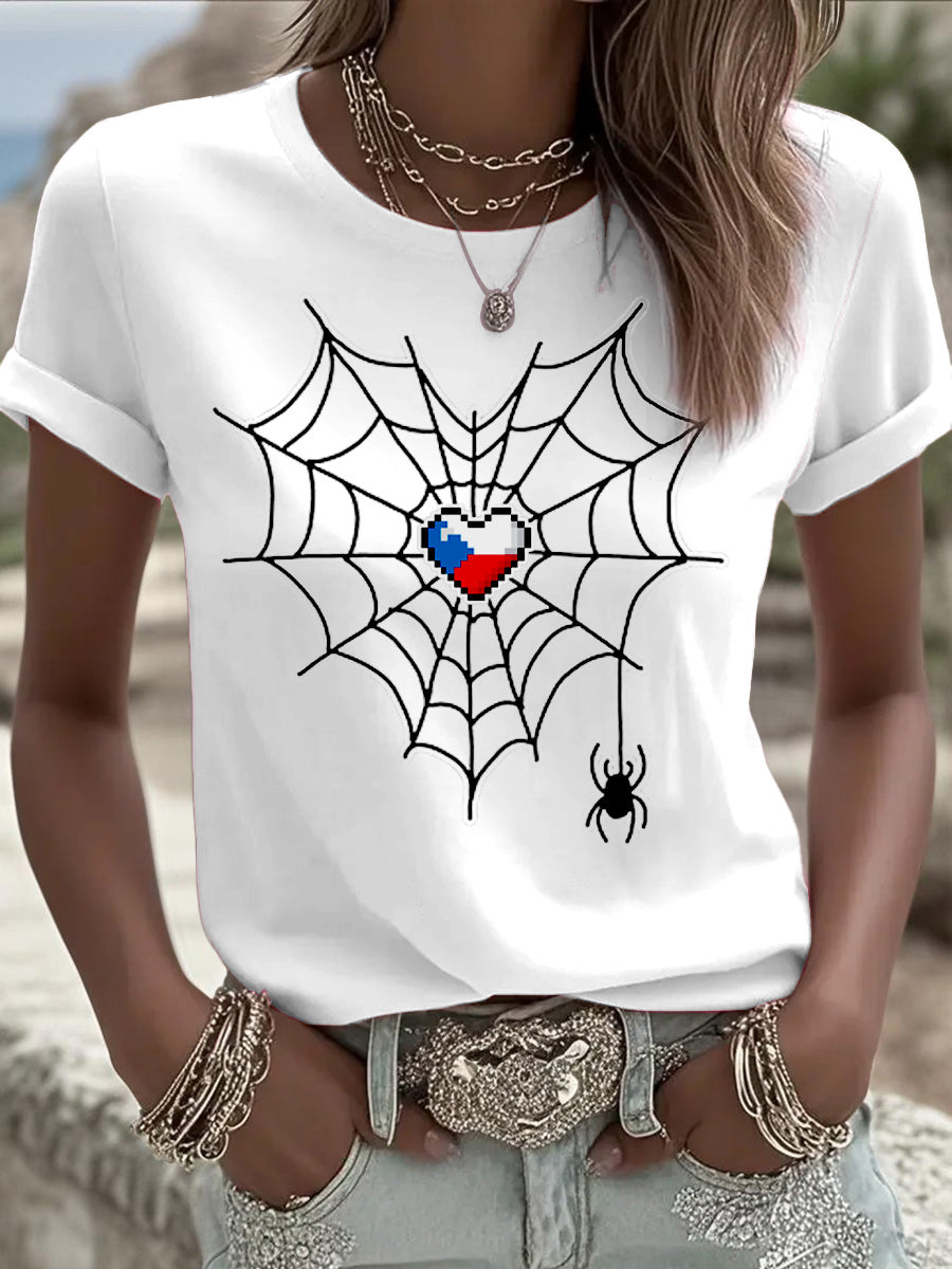 Dámské bílé české vlajky spiderweb tshirt