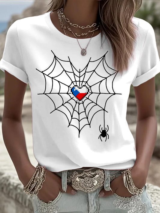 Dámské bílé české vlajky spiderweb tshirt