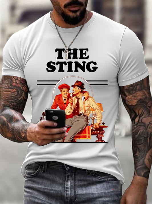 Mens tribute to robert redford vintage white tshirt with "the sting" movie graphic