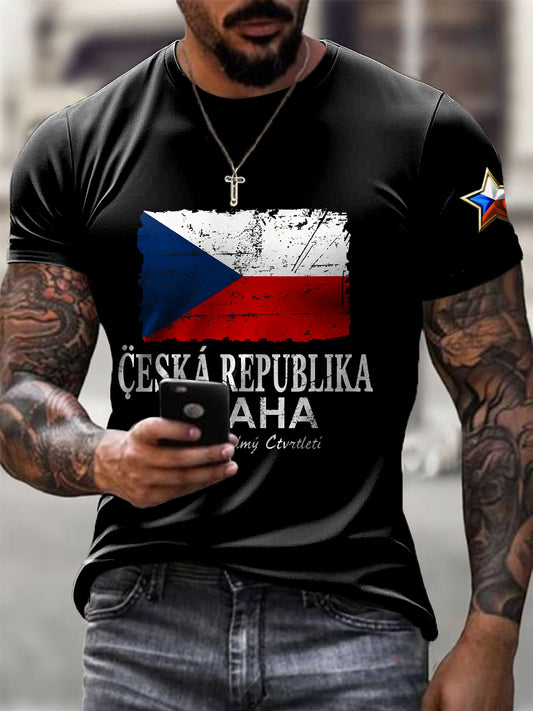 Pánské retro patriot vlajka příležitostné tričko