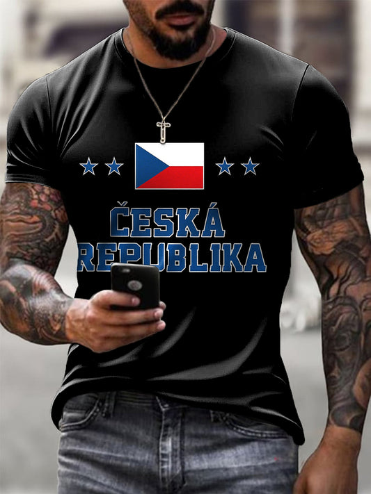 Pánské vintage vlajka emblem casual tshirt