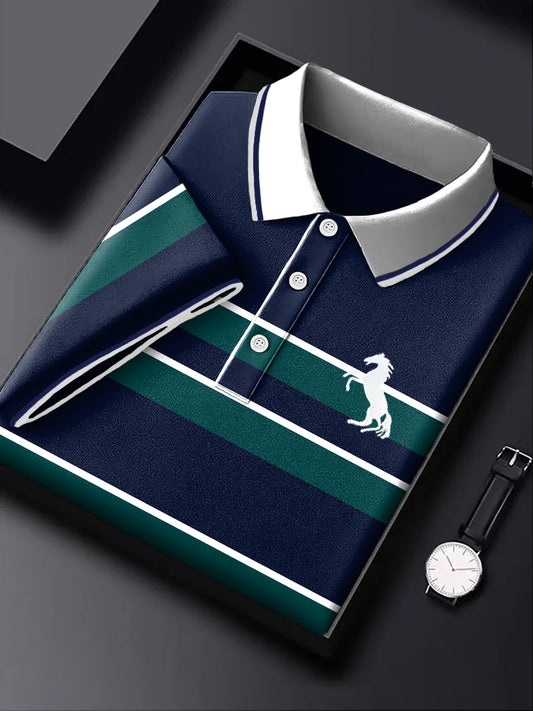 Pánské vintage klasické pruhované business polo košile