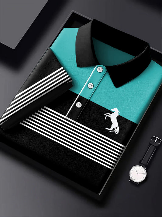 Pánské vintage nepravidelný pruh business polo košile