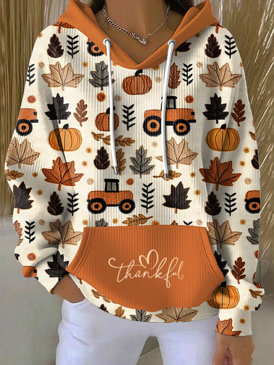 Ženské díkuvzdání dýně vyšívané patchwork umění casual hoodie