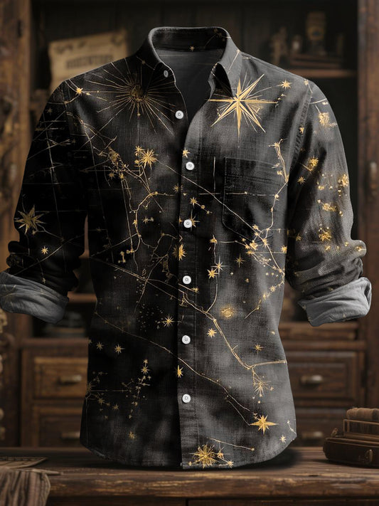 Retro art star divination print košile s dlouhým rukávem