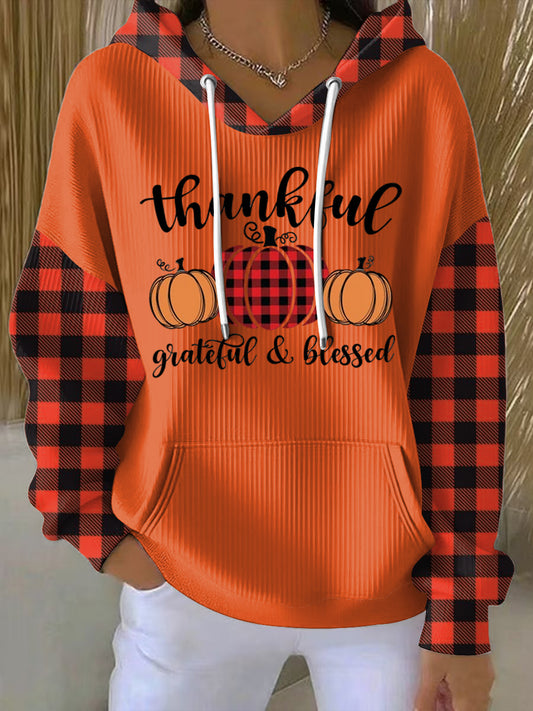 Ženské díkuvzdání dýňová plíseň patchwork art casual hoodie