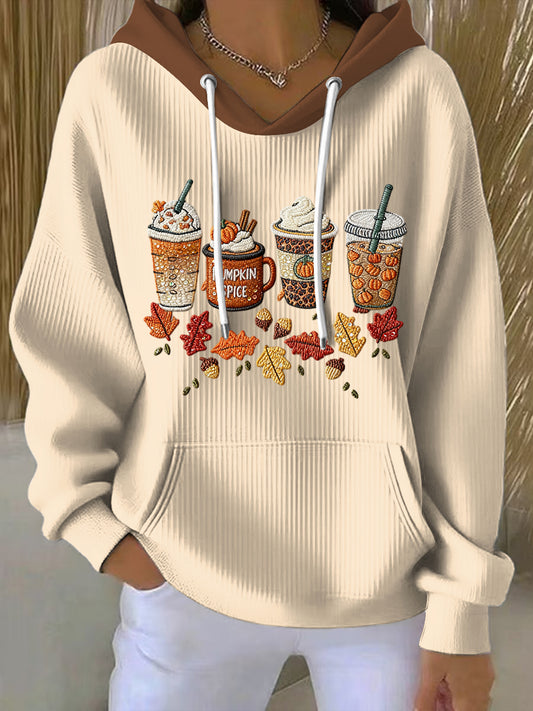 Ženské díkuvzdání podzim listy latte art casual hoodie
