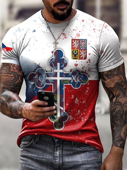 Pánské vintage vlajka emblem umění příležitostné tričko