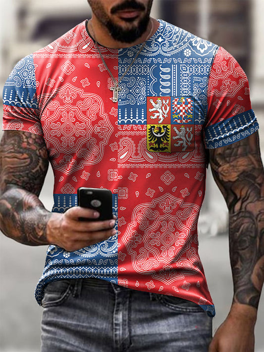 Pánské vintage etnické vlajky odznak umění příležitostné tričko
