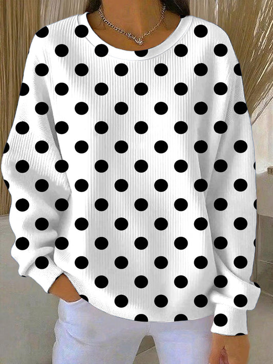 Dámské nadčasové bílé polka dot sweatshirt