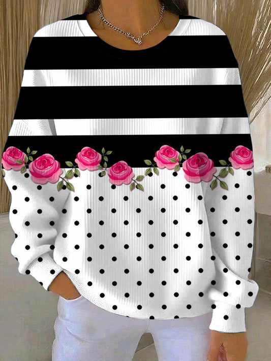 Dámské elegantní černábílá pružka & polka dot růžová mikina