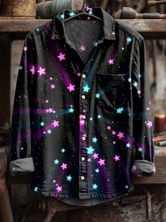 Retro star print tričko s dlouhým rukávem