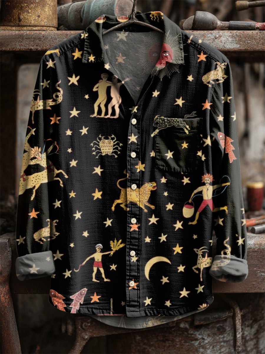 Retro star print tričko s dlouhým rukávem