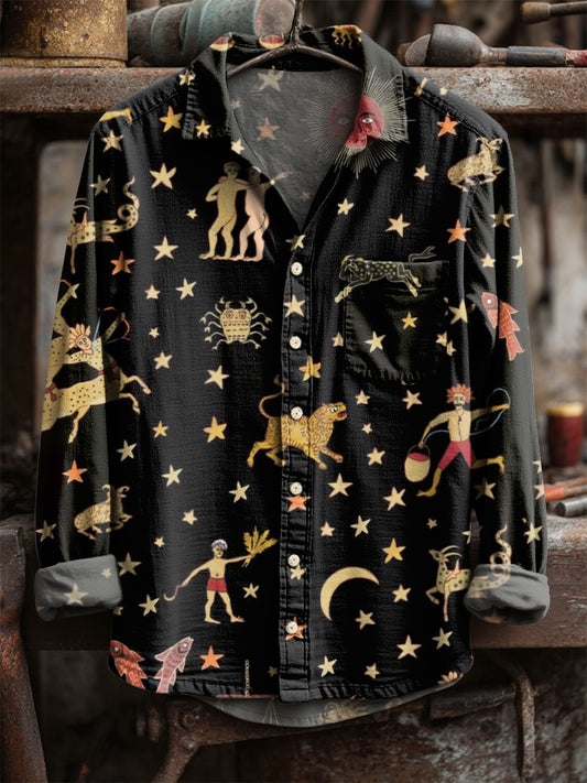 Retro star print tričko s dlouhým rukávem