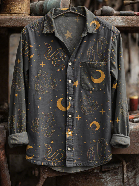 Retro star and moon print tričko s dlouhým rukávem