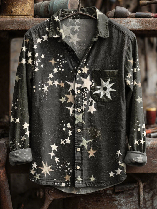 Retro star print tričko s dlouhým rukávem