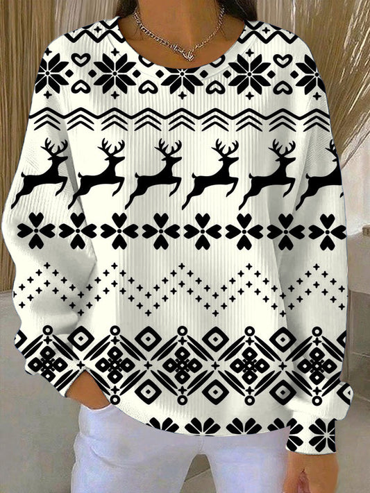 Dámské chrismas klasická černobílá sobní vzor sweatshirt