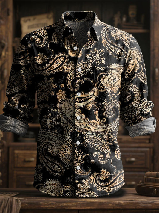 Vintage paisley floral art s dlouhým rukávem košile