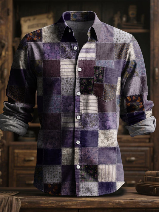 Retro art patchwork geometrické košile s dlouhým rukávem