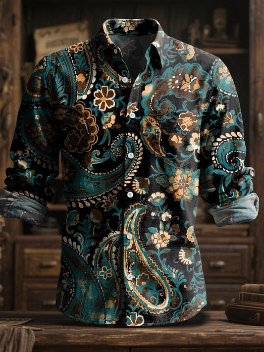 Retro abstraktní paisley floral art s dlouhým rukávem košile