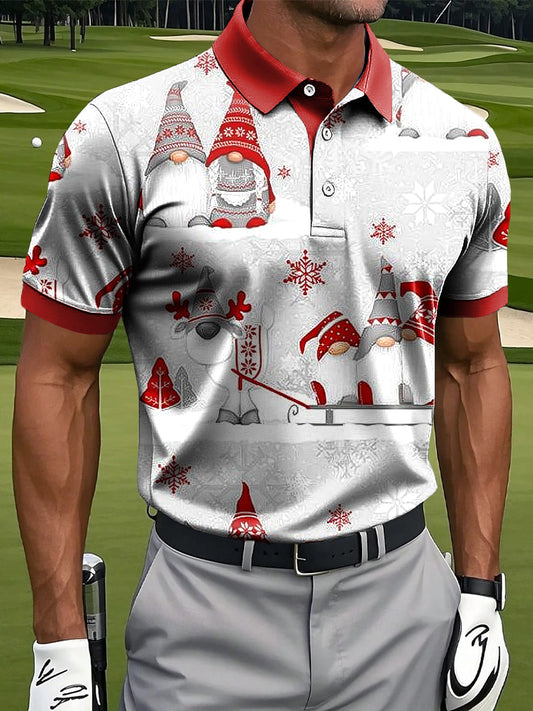 Mens christmas gnome business casual polo shirt