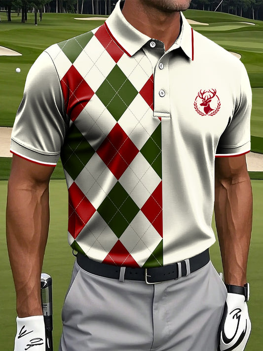 Pánské vánoční plaid patchwork business casual polo shirt