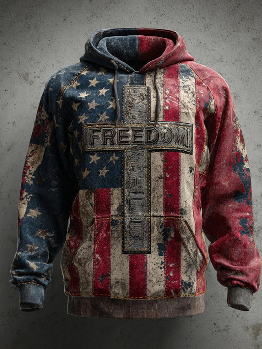 Pánské "freedom is not free" american flag print casual long sleeve sweatshirt