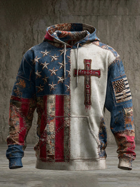 Pánské "freedom is not free" american flag print casual long sleeve sweatshirt