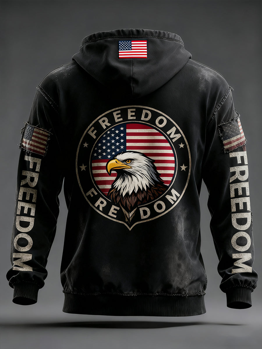 Pánské "freedom is not free" american flag print casual long sleeve sweatshirt