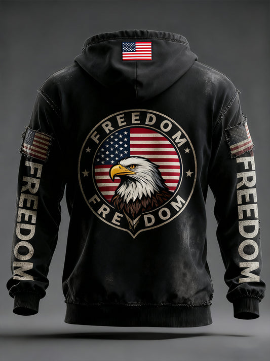Pánské "freedom is not free" american flag print casual long sleeve sweatshirt