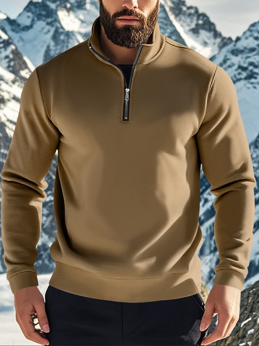 Pánské retro obchodní styl zips stojan golier plyšové mikina