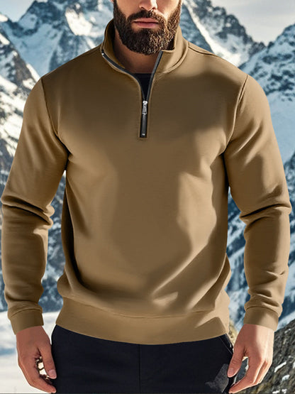 Pánské retro obchodní styl zips stojan golier plyšové mikina