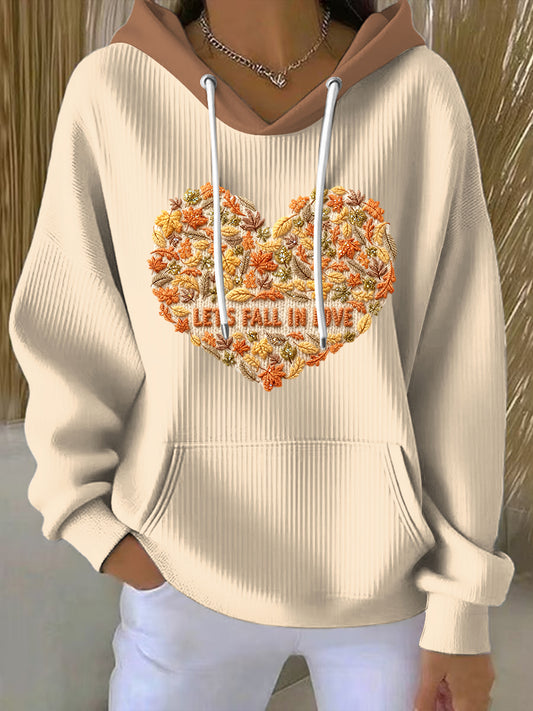 Dámské díkuvzdání maple leaf heartprint casual hoodie