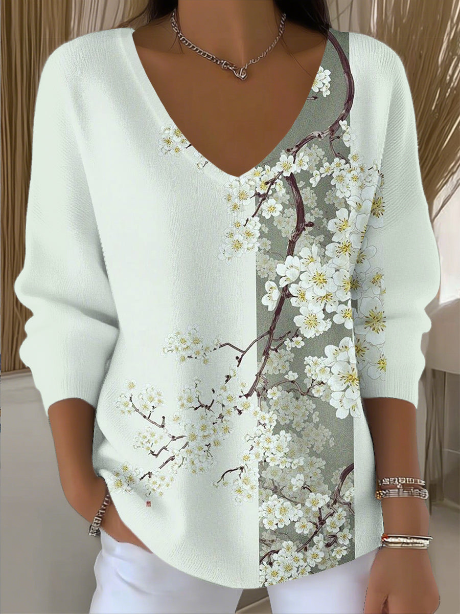 Ženy vintage abstraktní květinové umění vneck top